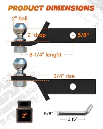 DEEAGLE 2 Inch Trailer Ball Hitch with Pin, 7500lbs GTW | Fits 2" Receivers thumbnail 2