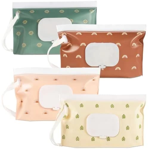 FEBSNOW Baby Wipe Dispenser 4 Pack | Portable Refillable Wet Wipe Holder with Nylon Loop thumbnail 1
