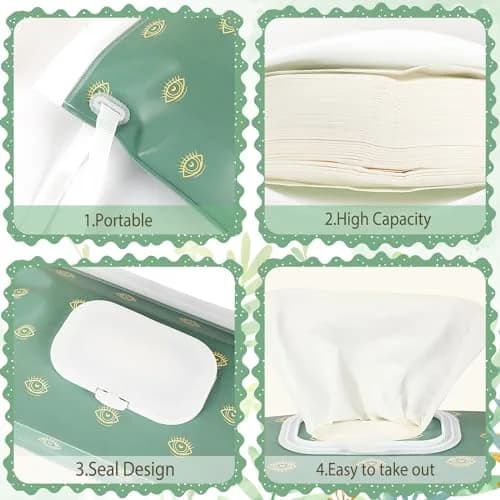 FEBSNOW Baby Wipe Dispenser 4 Pack | Portable Refillable Wet Wipe Holder with Nylon Loop thumbnail 3