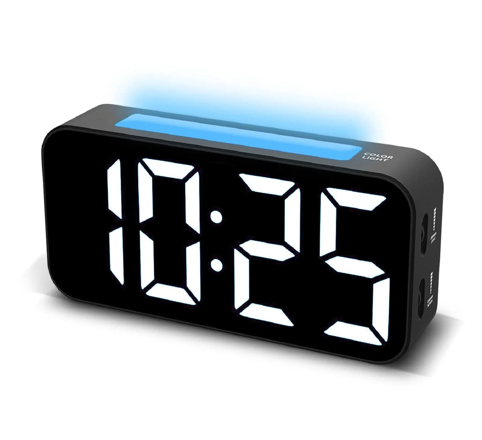 Topski Digital Bedside Alarm Clock with RGB Night Light, 7-inch LED Display, Dual Alarm, Snooze, Brightness Control, Heavy Sleepers Friendly — Black