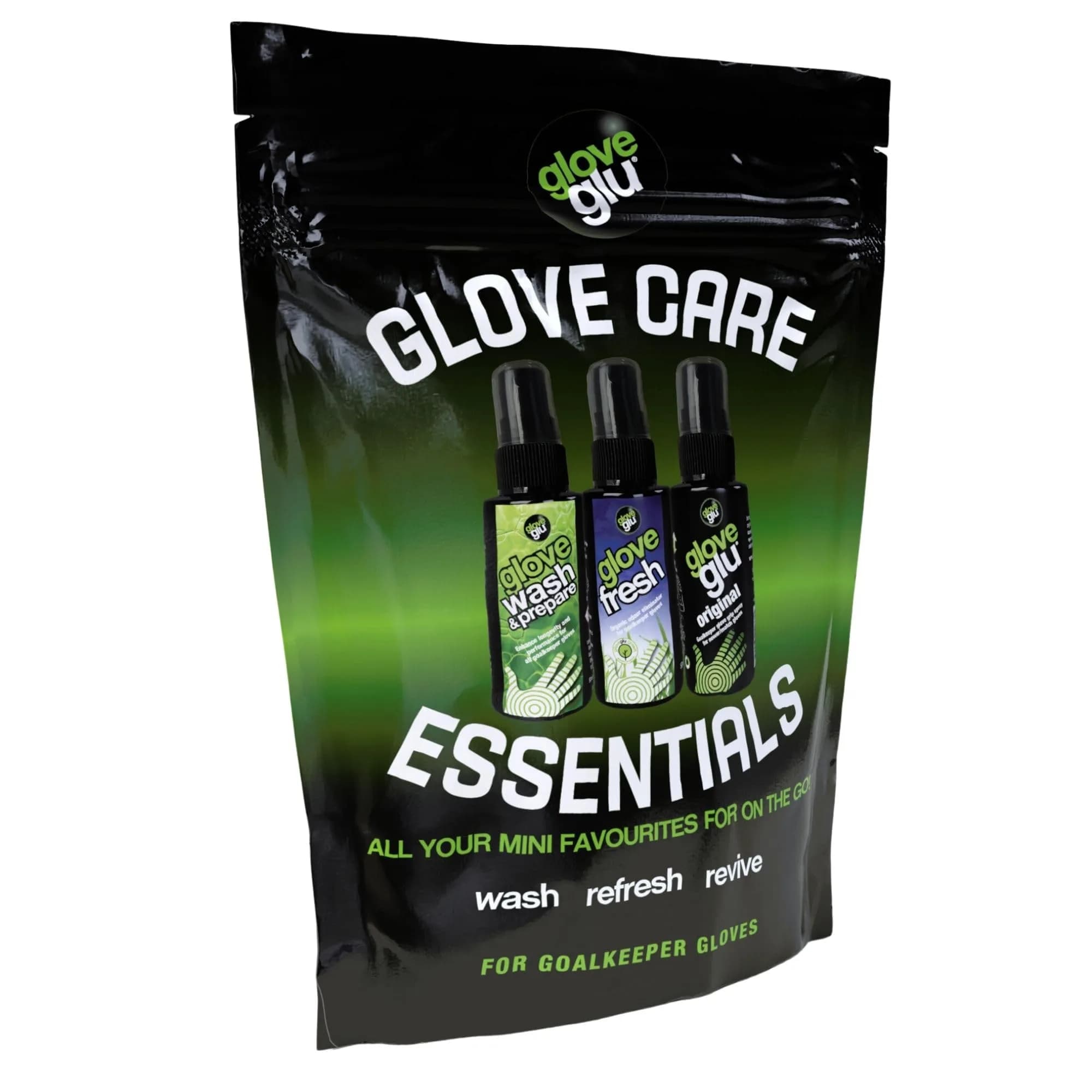 gloveglu Glove Care System Bundle | Premium Wash, Fresh Deodorizer & MEGAgrip Spray 4.05 fl oz Each | Goalkeeper Glove Cleaning & Grip Revival System (Pack of 3) — 1.7 floz / Wash + Refresh + Revive