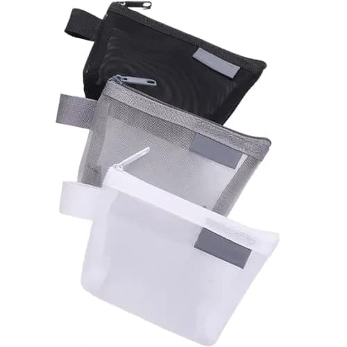 Finyoffiy 3-Pack Portable Square Mesh Storage Bags | Zippered Cosmetic & Coin Pouch, 4.72 x 1.18 x 3.14 inches thumbnail 1