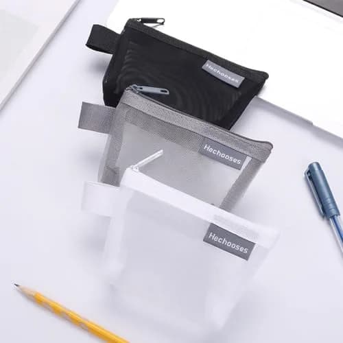 Finyoffiy 3-Pack Portable Square Mesh Storage Bags | Zippered Cosmetic & Coin Pouch, 4.72 x 1.18 x 3.14 inches thumbnail 2