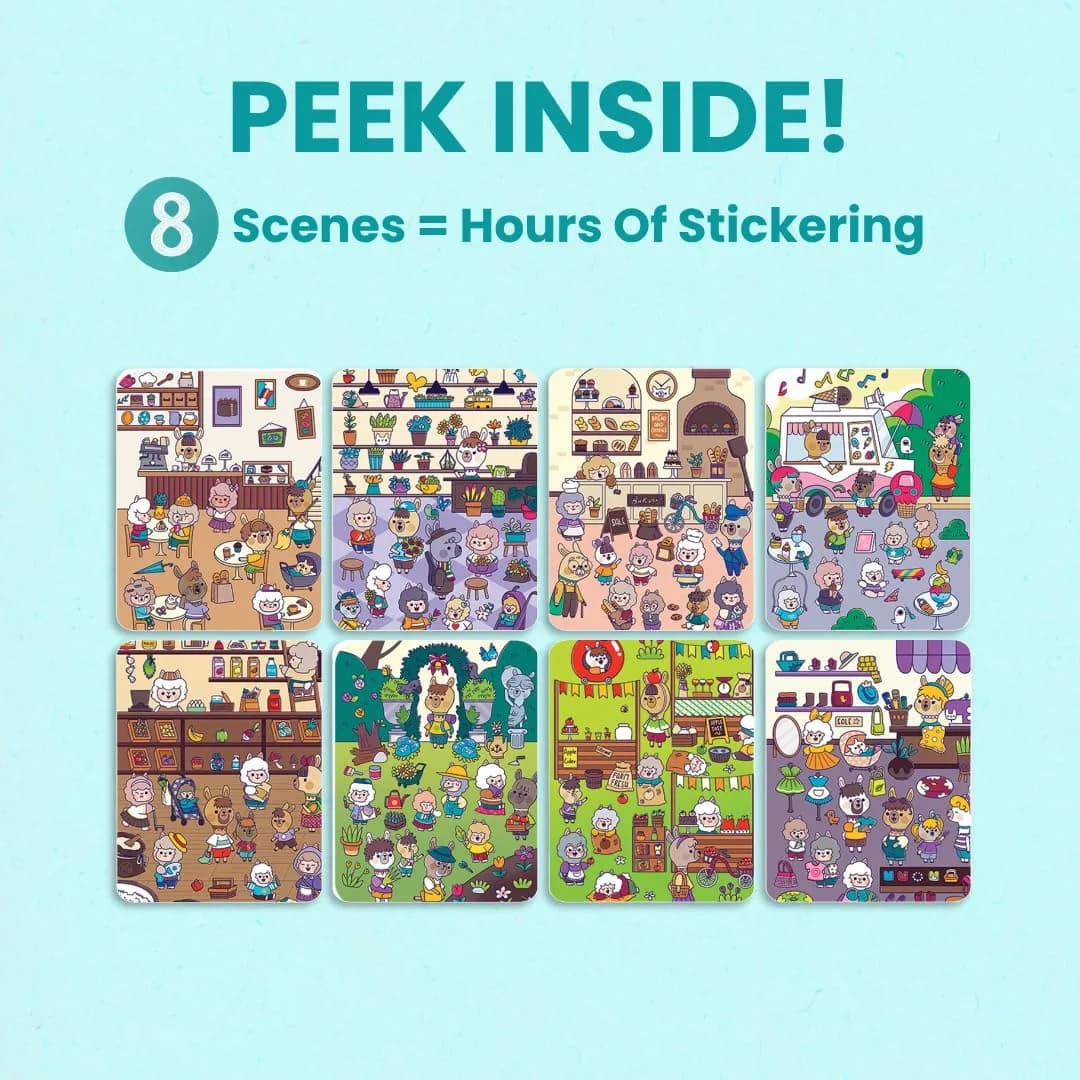 CUPKIN Llama Village Sticker Book with 300+ Stickers & Coloring Pages, Lay-Flat Spiral Bound, Ages 2-8 thumbnail 6