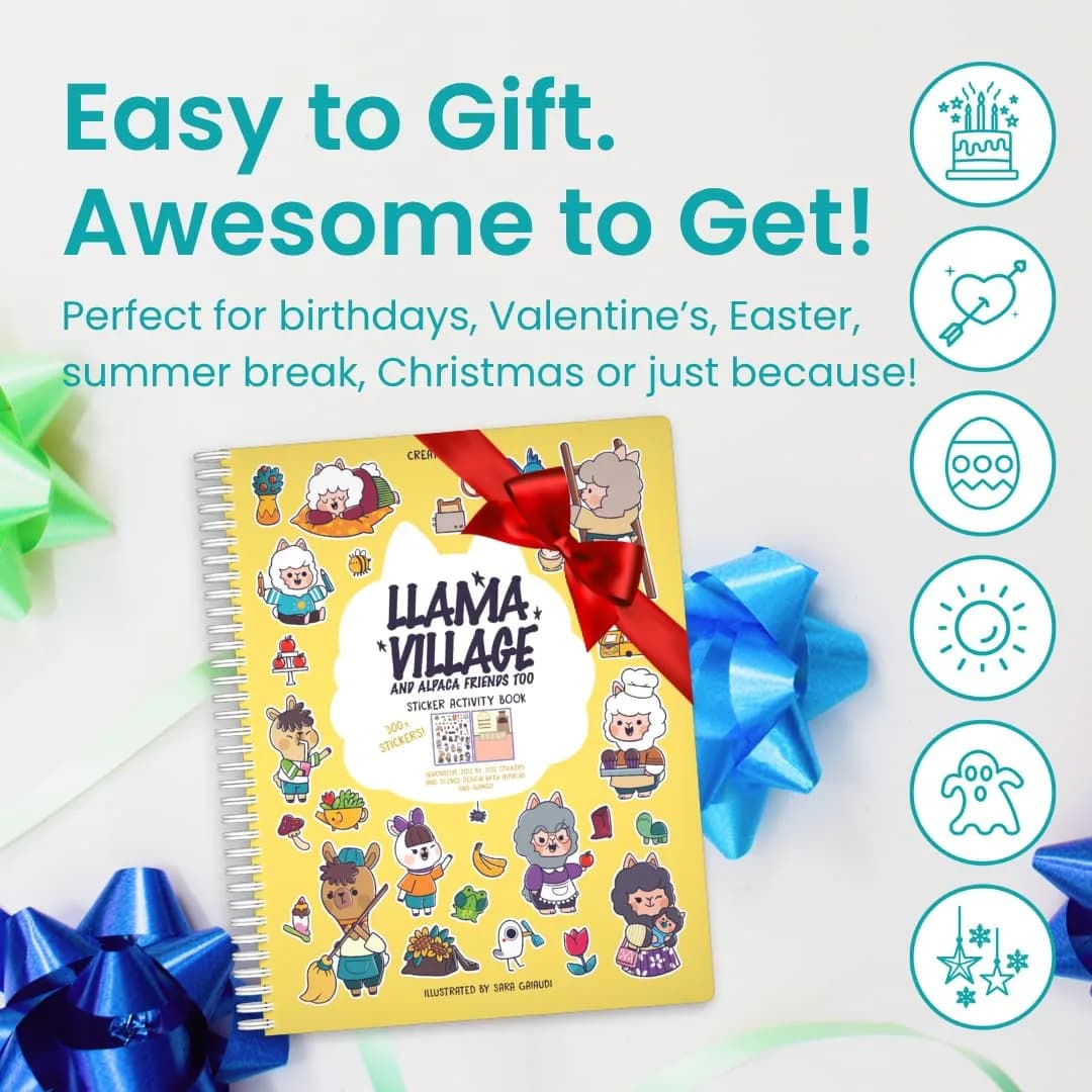 CUPKIN Llama Village Sticker Book with 300+ Stickers & Coloring Pages, Lay-Flat Spiral Bound, Ages 2-8 thumbnail 8