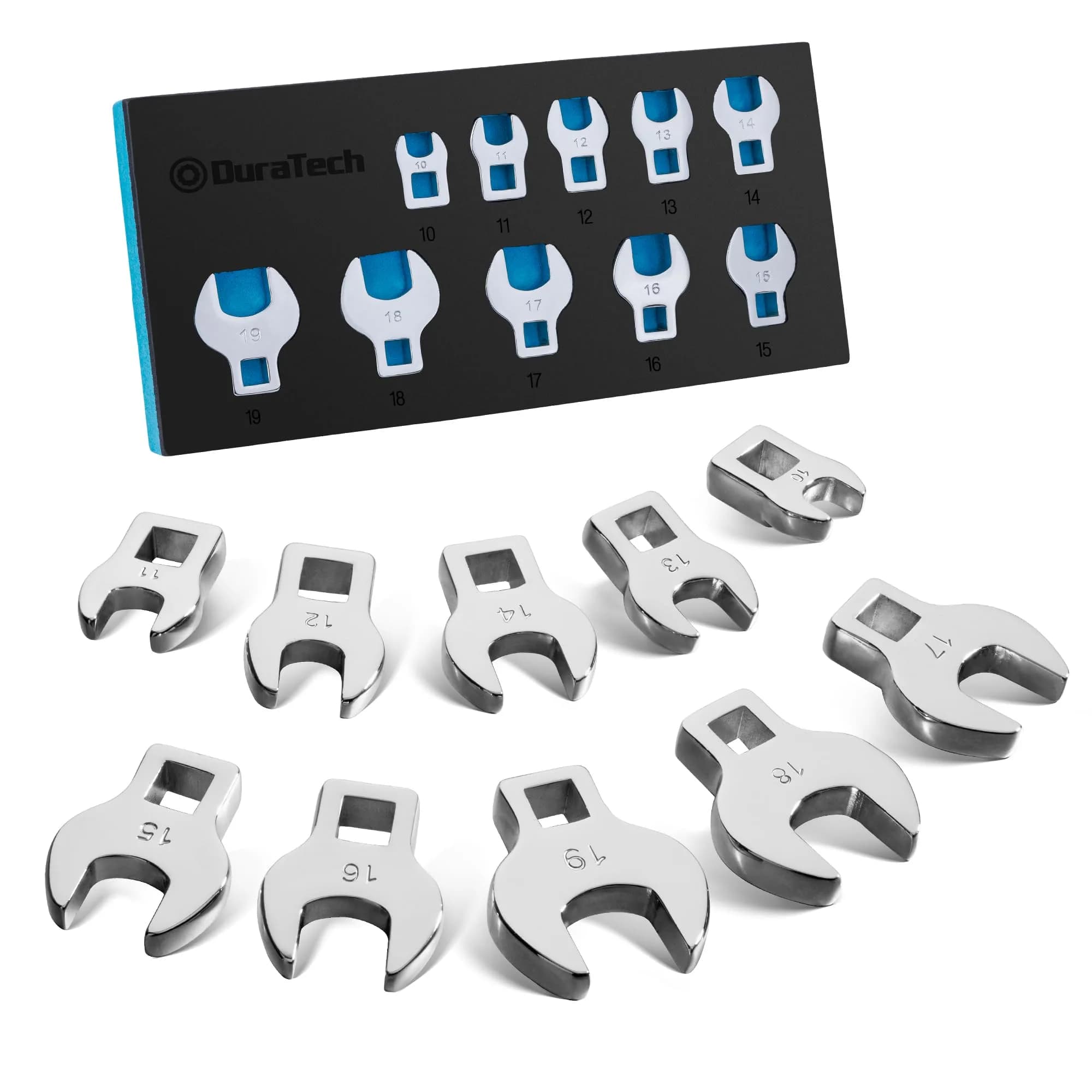 DURATECH 10-Piece 3/8" Drive Crowfoot Wrench Set Metric 10-19mm | CR-V Steel with EVA Organizer - main product image
