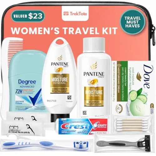 TREKTOTE Travel Essentials Kit for Women – 15 Piece TSA Approved Toiletry Bag & Travel Size Kit thumbnail 1