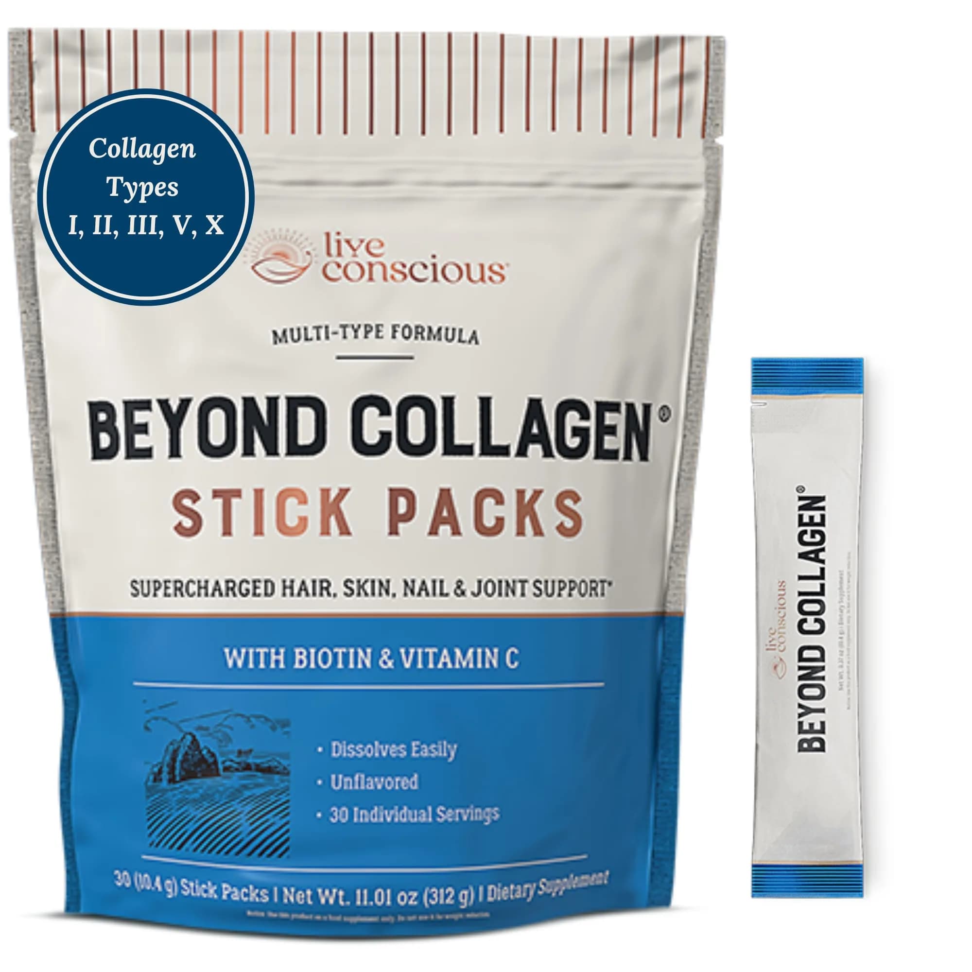 Live Conscious Collagen Peptides Powder Hazelnut 12.4oz (353g) | Type I & III Grass-Fed Bovine Protein for Skin, Hair, Nails & Joints — Unflavored