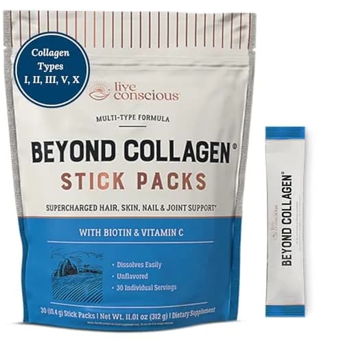 Live Conscious Beyond Collagen Peptides Powder Packets 30 Count | Multi-Type Collagen for Hair, Skin, Nails & Joints thumbnail 1