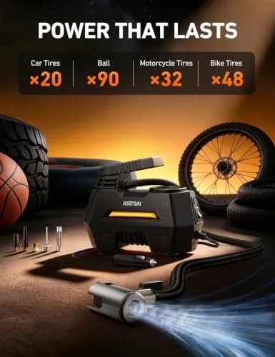 AstroAI AIRUN H1 Tire Inflator Portable Air Compressor 12V DC | Fast Inflation Electric Air Pump with Digital Gauge & LED Light thumbnail 4