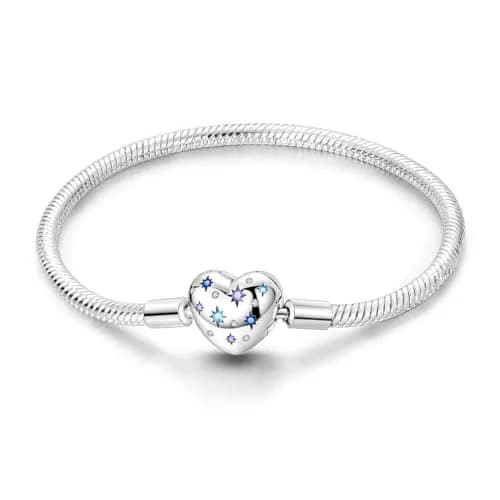Hapour Charm Bracelet for Women Sterling Silver, Heart Clasp Snake Chain | Travel & Gift thumbnail 1