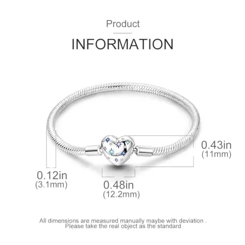 Hapour Charm Bracelet for Women Sterling Silver, Heart Clasp Snake Chain | Travel & Gift thumbnail 4