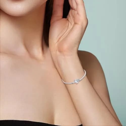 Hapour Charm Bracelet for Women Sterling Silver, Heart Clasp Snake Chain | Travel & Gift thumbnail 5