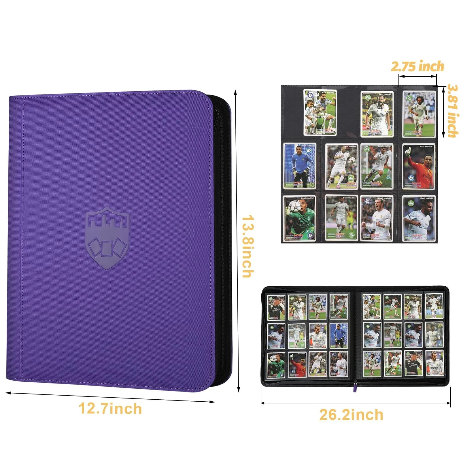 GERMUN Ringless Trading Card Binder, 720 Cards PU Fixed Page Zipper Album (Purple, 12 Pockets) thumbnail 3