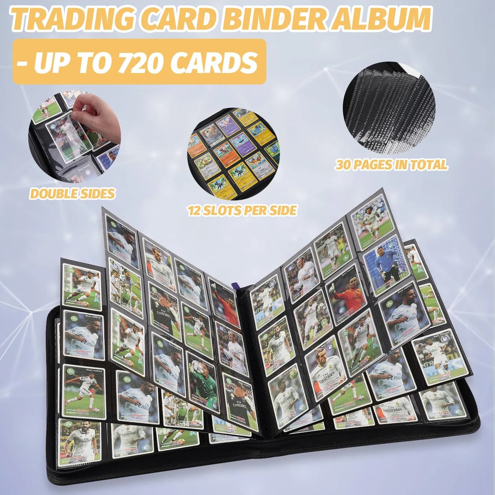 GERMUN Ringless Trading Card Binder, 720 Cards PU Fixed Page Zipper Album (Purple, 12 Pockets) thumbnail 4