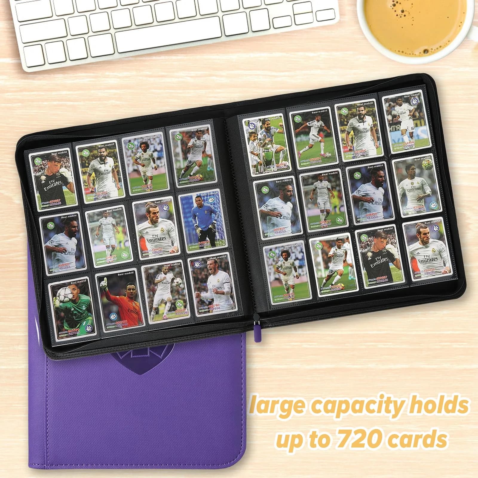 GERMUN Ringless Trading Card Binder, 720 Cards PU Fixed Page Zipper Album (Purple, 12 Pockets) thumbnail 5