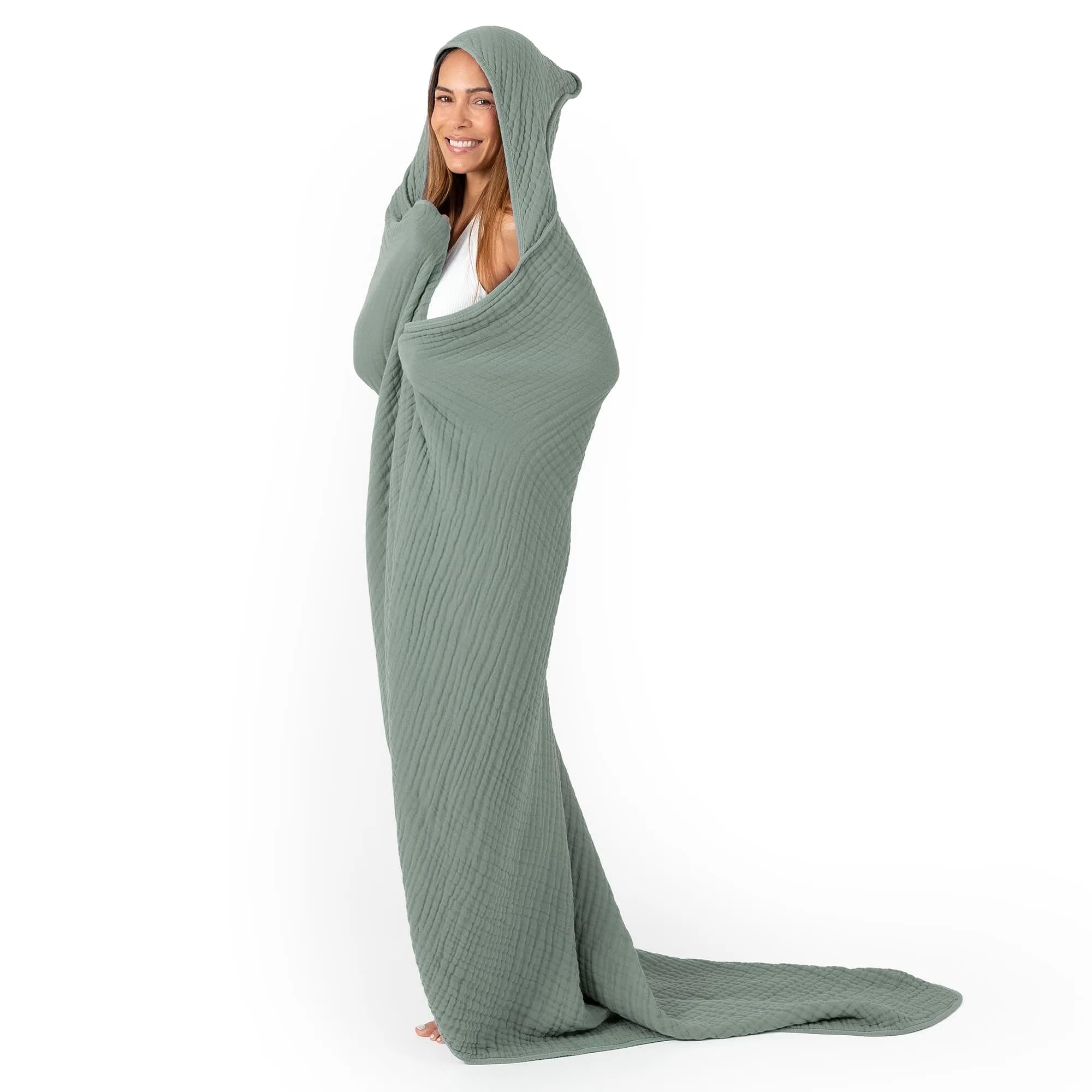 Comfy Cubs Adult Hooded Towel - Large 58'' x 58'', Soft, Absorbent, Stylish Dual-Function Muslin Towel Hoodie for Bath, Relaxation, and Everyday Use - Fern - main product image