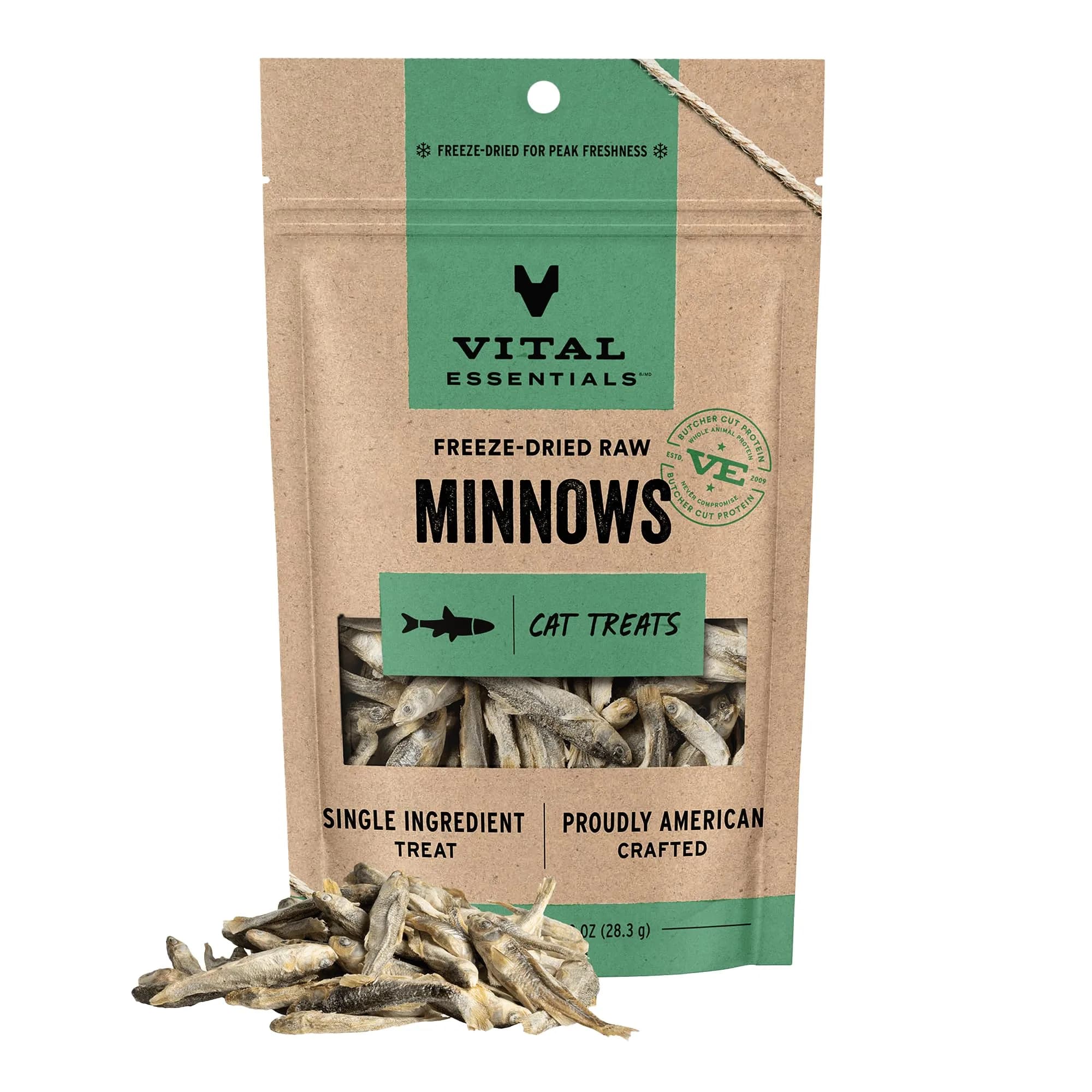 Vital Essentials Freeze Dried Minnows Cat Treats 1 oz (28.35 g) Bag | High Protein Raw Cat Food
