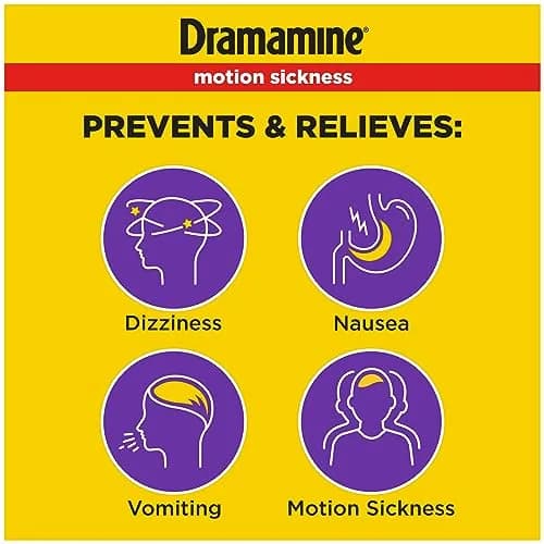 Dramamine Less Drowsy Motion Sickness Relief Tablets 16 Count (Pack of 1) | Prevents & Treats Nausea, Dizziness, Vomiting for 24 Hours thumbnail 2