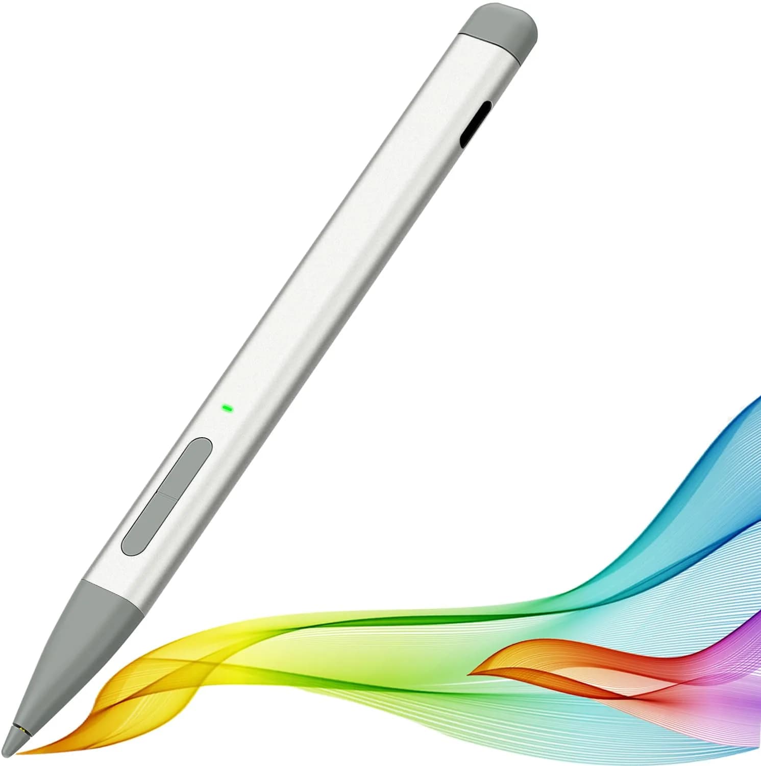 JvKzaen Slim Pen 2 for Microsoft Surface | 4096 Pressure, Eraser, Type-C Charge | Graphite Nib — Silver