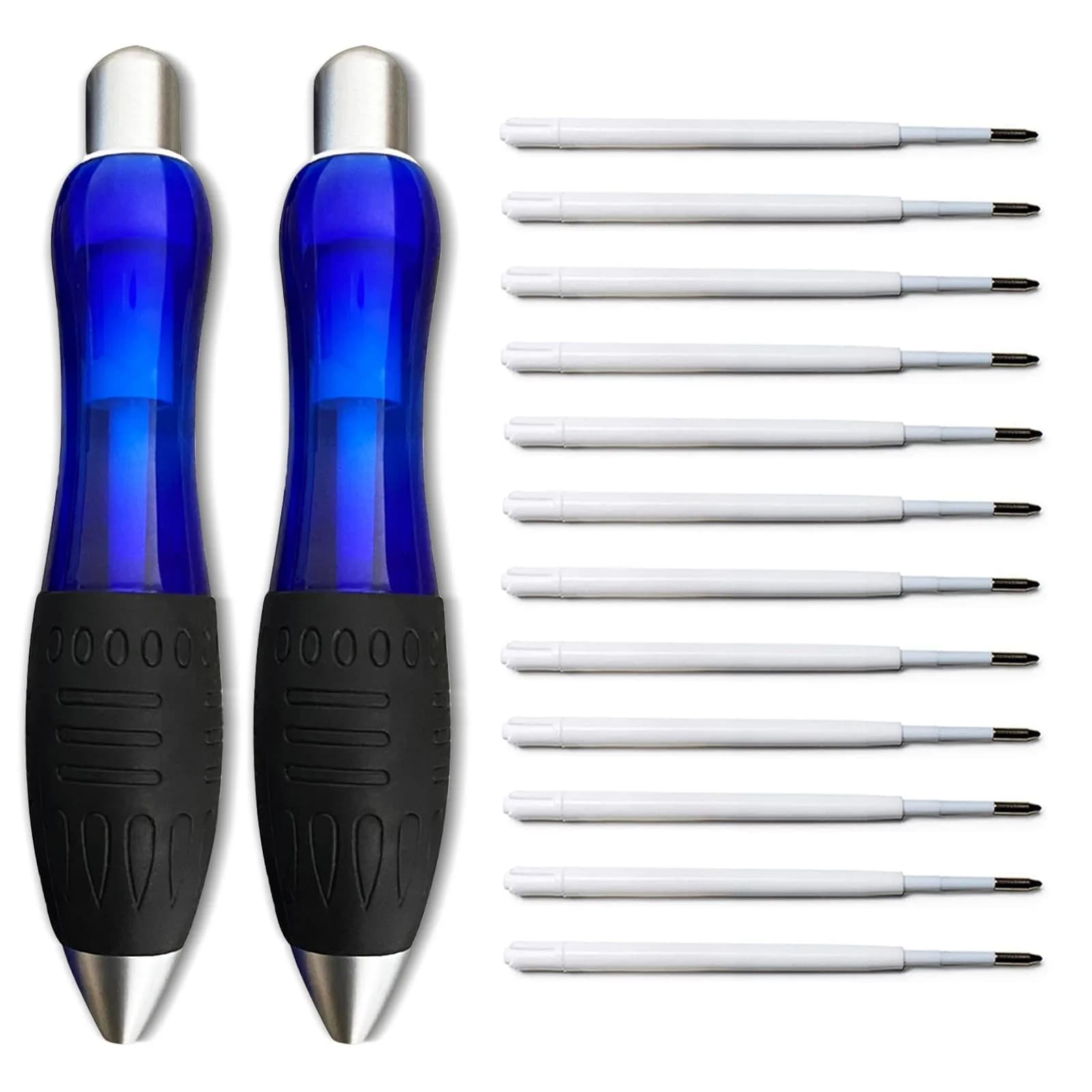 Lyforx Big Fat Pens 14pcs (2 Pens + 12 Refills) | Weighted for Tremor, Arthritis, Parkinson, Handicap — Blue