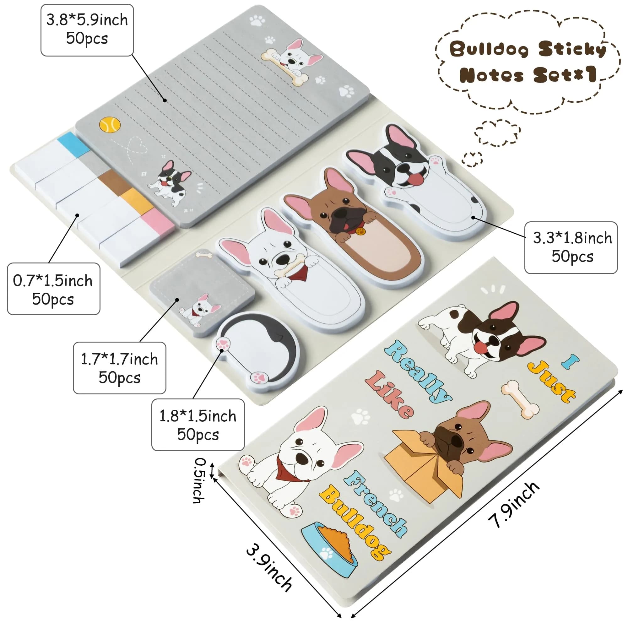 Xqumoi French Bulldog Sticky Notes Set, 550 Sheets, Cartoon Animal Memo Pads Bundle | Cute Dog Design for Students & Office thumbnail 2