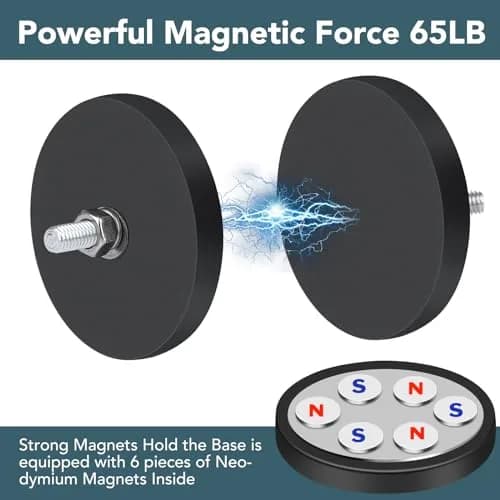 DIYMAG Rubber Coated Neodymium Magnets 2.6in Diameter, 65lb Pull Force, 12-Pack | M6 Threaded Studs & Nuts Included thumbnail 3