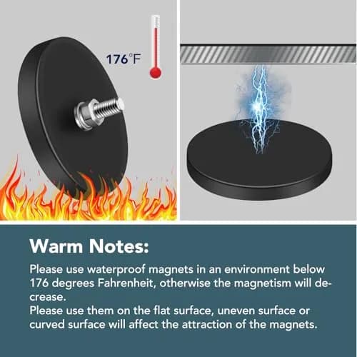 DIYMAG Rubber Coated Neodymium Disc Magnets 6.6cm (2.6in) Diameter, 65lb Pull Force, 6-Pack | Heavy Duty Magnetic Mounts with M6 Threaded Studs thumbnail 7