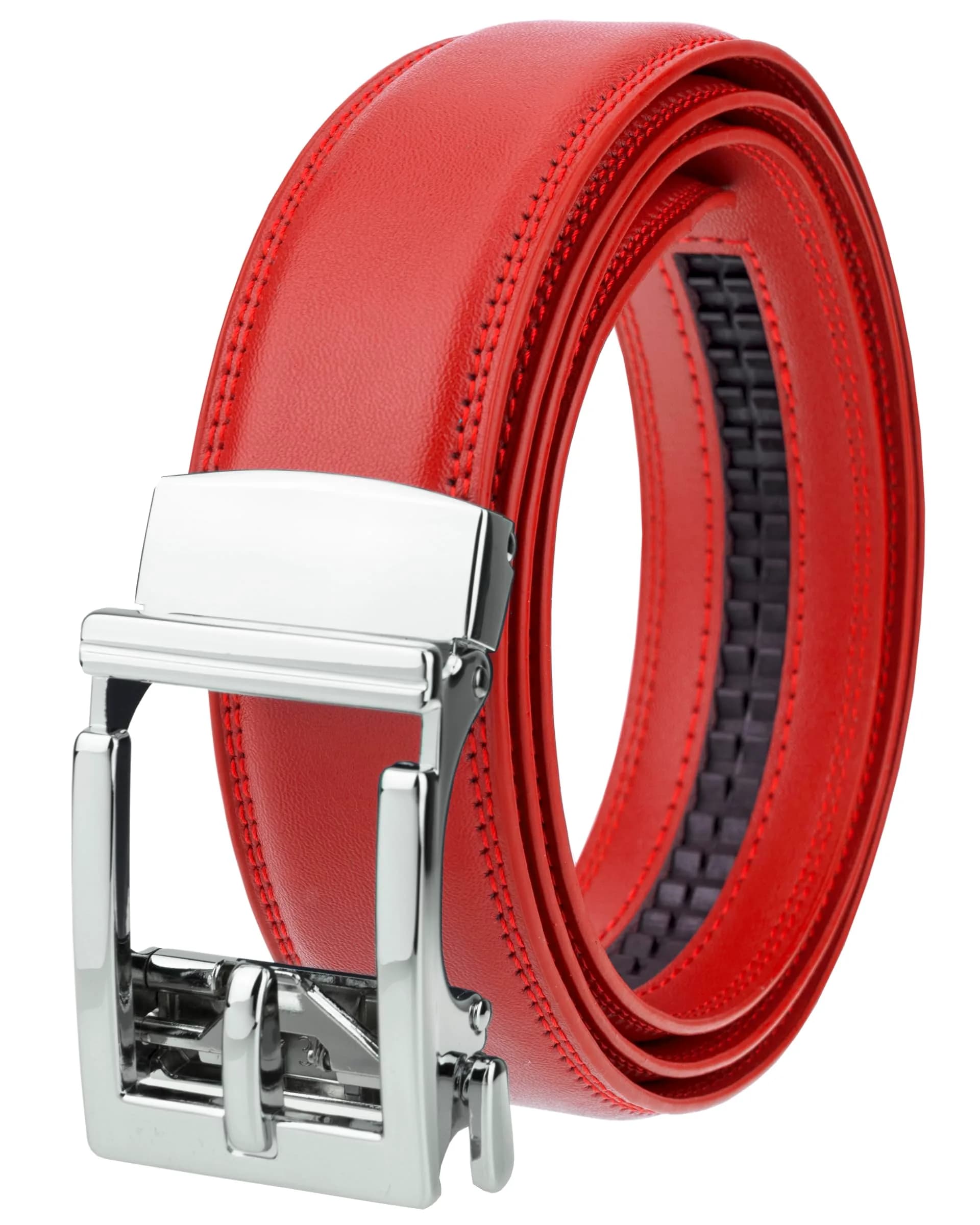 Gelante Ratchet Belt for Men, Leather 1.3'' Adjustable Trim to Fit Dress Belt G806 Purple Red 2-Pack | Precise Fit & Easy Use — Red / One Size (Fits Waist 28-42)