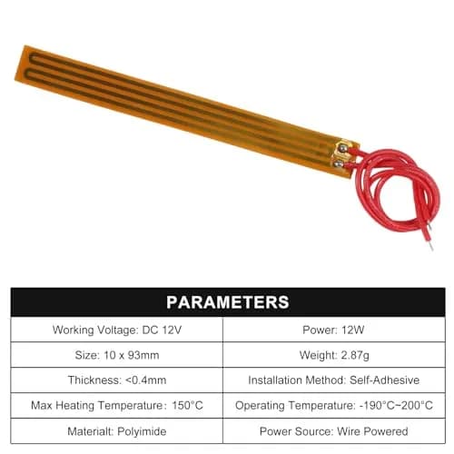 Coliao 6pcs PI Heating Film 12V 12W 10mmx93mm Adhesive Polyimide Heater Plate | Flexible Lab Supply Element thumbnail 3