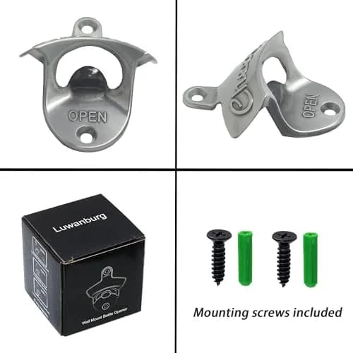 Luwanburg Wall Mounted Bottle Opener Cheers Beer Cap Opener Post Mounted Antique Silver (Pack of 4) | Rustproof Stainless Steel Decor thumbnail 5