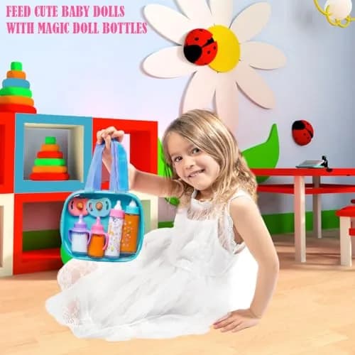 fash n kolor My Sweet Baby Disappearing Doll Feeding Set with 2 Milk Bottles, 2 Juice Bottles, 2 Pacifiers & Toy Bag | Ages 3+ thumbnail 4