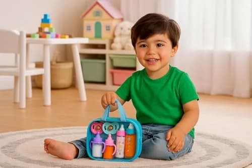 fash n kolor My Sweet Baby Disappearing Doll Feeding Set with 2 Milk Bottles, 2 Juice Bottles, 2 Pacifiers & Toy Bag | Ages 3+ thumbnail 6