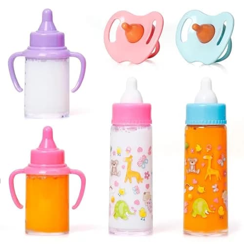 fash n kolor My Sweet Baby Disappearing Doll Feeding Set with 2 Milk Bottles, 2 Juice Bottles, 2 Pacifiers & Toy Bag | Ages 3+ thumbnail 2