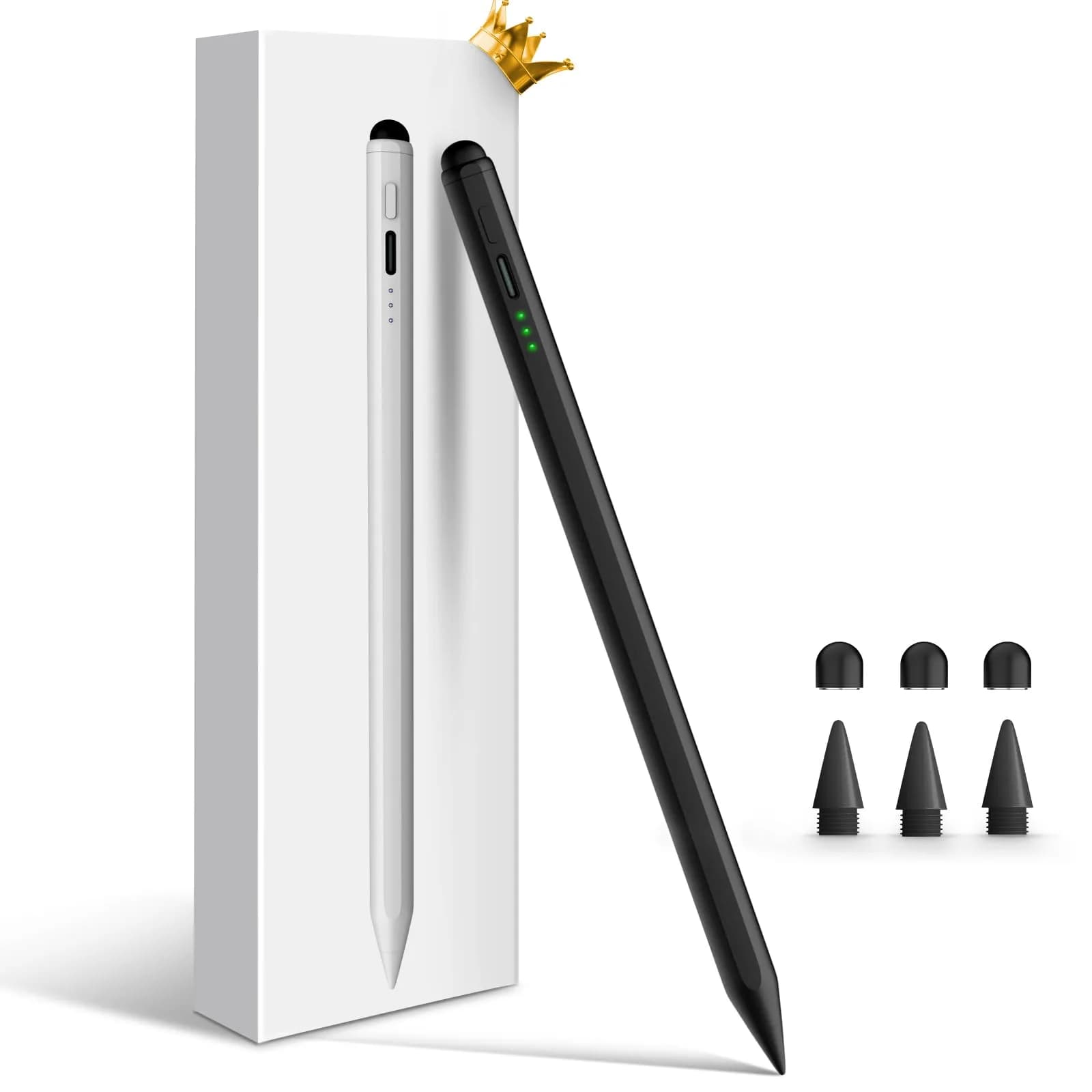 STYLUSHOME Active Stylus Pen for iPad, 165mm (6.5in) with 13-Min Fast Charge & Tilt Sensitivity | Precision Fine Tip & Rubber Tip — Black