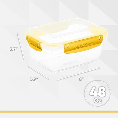 Superio Airtight Food Storage Container with Lid - 1.4 L (48 Oz / 6 Cups) Yellow | BPA-Free, Leakproof, Stackable, Microwave & Freezer Safe thumbnail 2