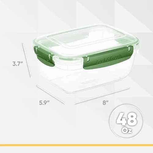 Superio Lock and Fresh Airtight Food Storage Containers with Lids for Kitchen Pantry Organization, BPA Free, Lunch, and Meal Prep Plastic Containers, 48 oz. Rectangular Sealed Container, Green thumbnail 2