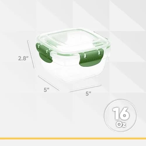 Superio Lock & Fresh Airtight Food Storage Container 16 oz | Leak-Proof, BPA Free, Square Sealed Food Container in Green thumbnail 2