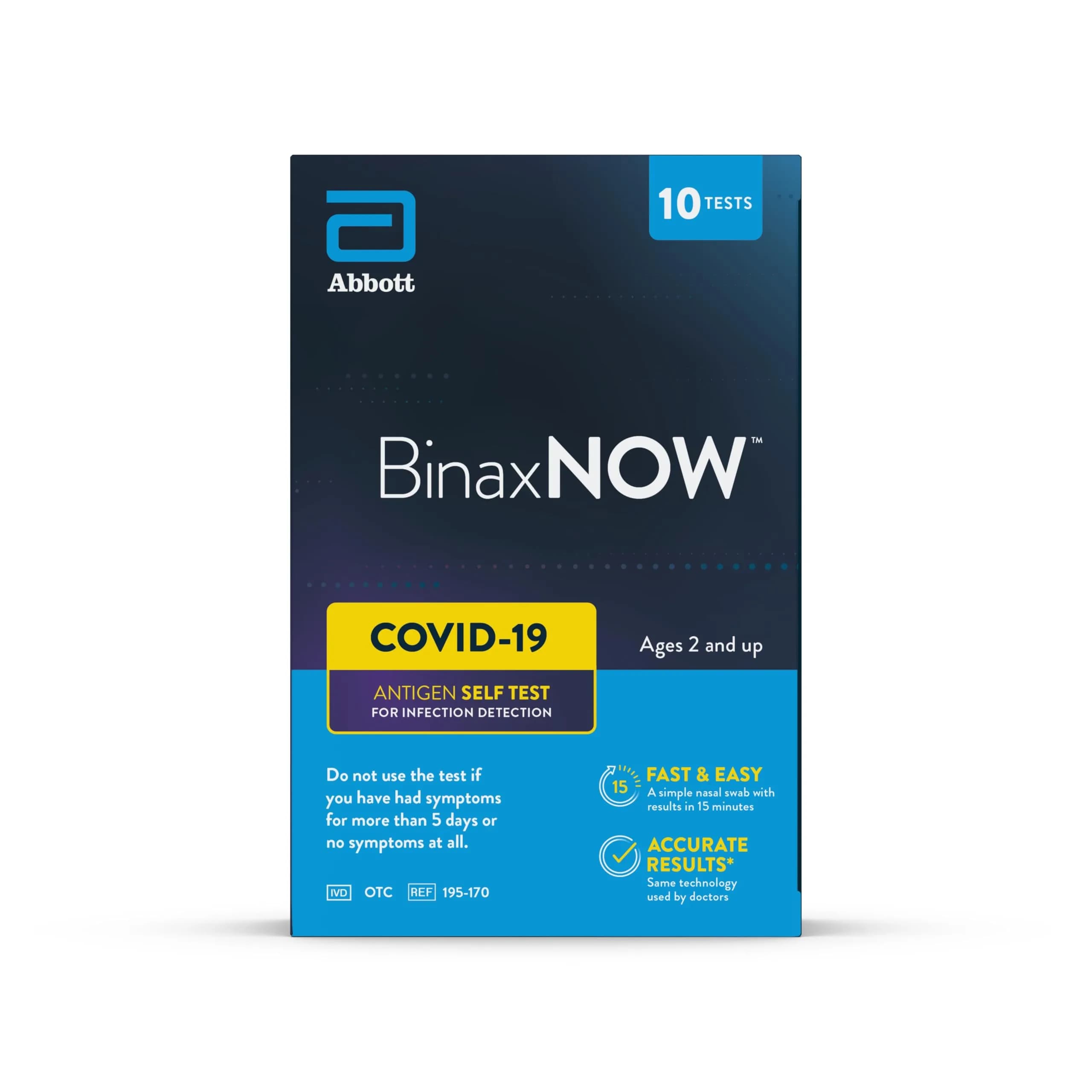 BinaxNOW COVID-19 Antigen Self Test 10 Tests | Fast 15-Minute Results at Home