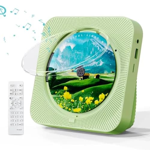 MICOCIOUS Portable CD Player with Bluetooth & Remote, Green | Desktop Home Audio Boombox with Dual Speakers, FM Radio, USB, TF Card thumbnail 1