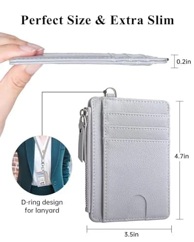 Teskyer Slim RFID Wallet for Women, Grey | Compact Card Holder with Zip Pocket thumbnail 5