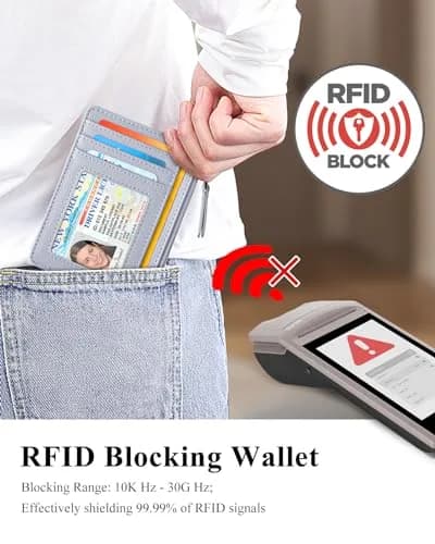 Teskyer Slim RFID Wallet for Women, Grey | Compact Card Holder with Zip Pocket thumbnail 6