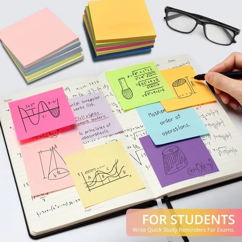 Taja 12 Pads Sticky Notes 3"x 3" | Colorful, Recyclable, 600 Notes for Office & Study thumbnail 11