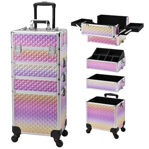Yueieoun Makeup Case on Wheels, 4-in-1 Rolling Trolley, Gradient Purpple | Professional Makeup Travel Cart thumbnail 1