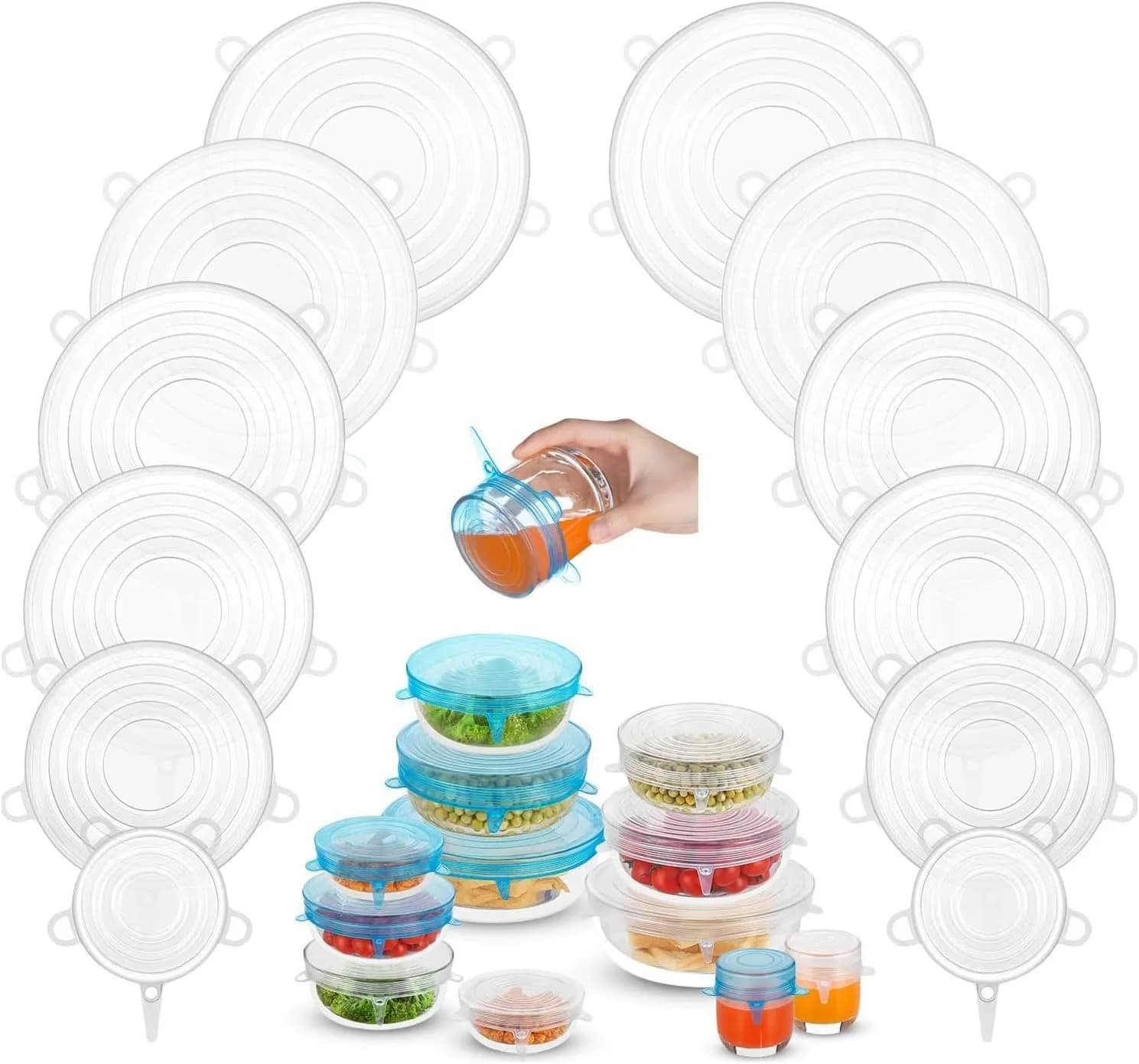 DAILY KISN Silicone Stretch Lids 12PCS | Eco-Friendly Reusable Food Covers — White