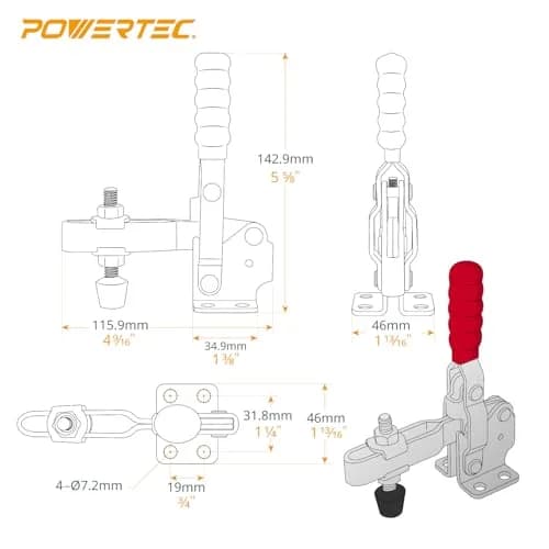 POWERTEC 4PK Vertical Toggle Clamps 500 lbs Capacity | Secure Hold Down for Woodworking Jigs & Fixtures thumbnail 2