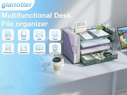 gianotter 4-Tier Desk Organizer with Drawers, File Holders, Letter Trays and Pen Holders - Workspace Accessories for Office Supplies (Green) | Modern Style thumbnail 4
