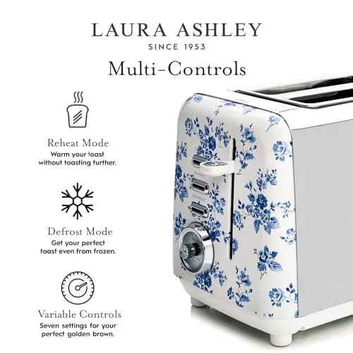 Laura Ashley China Rose 2 Slice Toaster | Wide Slot, Even Browning, 7 Levels, Compact Design thumbnail 5