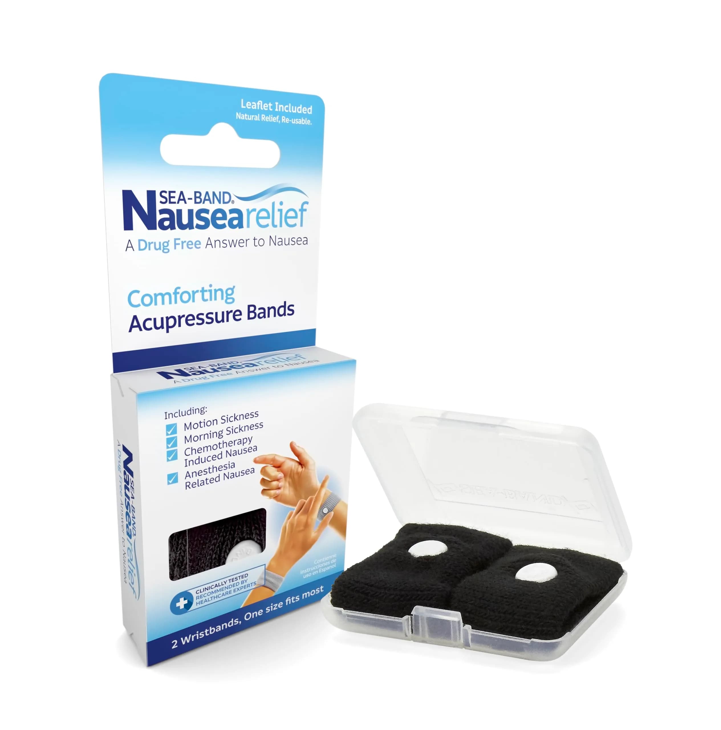 Sea-Band Anti-Nausea Acupressure Wristbands, 1 Pair, Black | Clinically Proven Drug-Free Nausea Relief