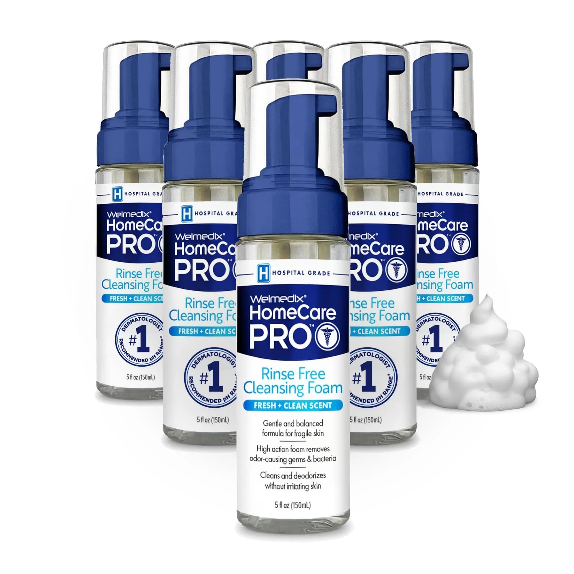 Welmedix No Rinse Cleansing Foam - 30ml (1 Fl Oz) Bottles, Pack of 6 | Hospital Grade Waterless Body Wash for Sensitive Skin